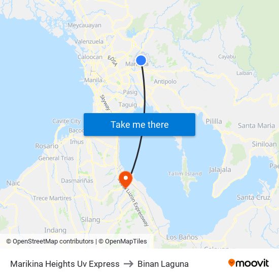 Marikina Heights Uv Express to Binan Laguna map