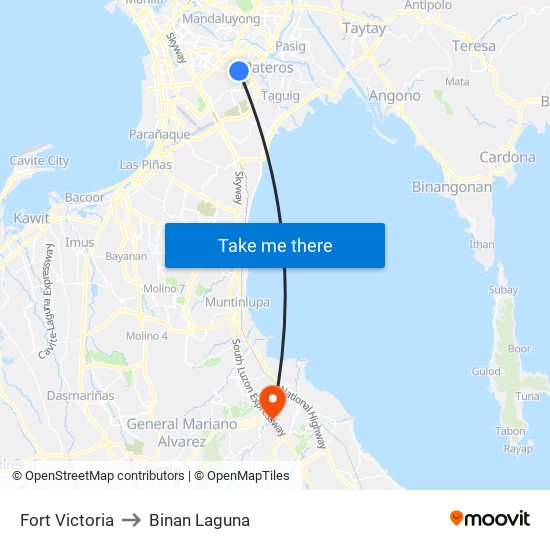 Fort Victoria to Binan Laguna map