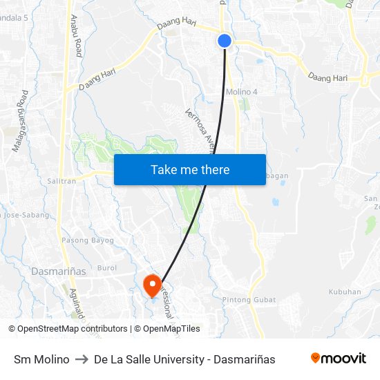 Sm Molino to De La Salle University - Dasmariñas map