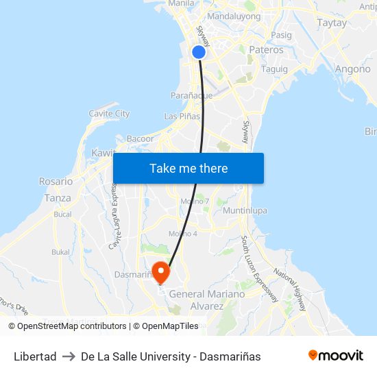 Libertad to De La Salle University - Dasmariñas map