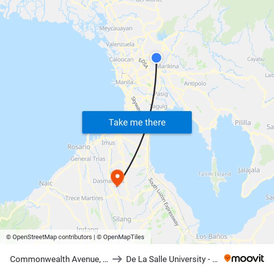 Commonwealth Avenue, Quezon City to De La Salle University - Dasmariñas map