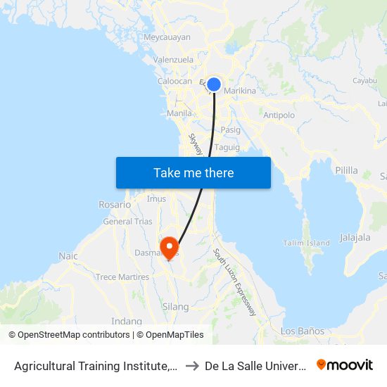 Agricultural Training Institute, Elliptical Rd, Quezon City to De La Salle University - Dasmariñas map