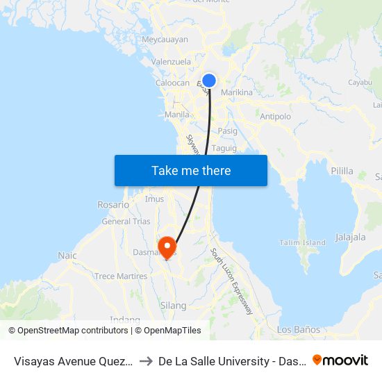 Visayas Avenue Quezon City to De La Salle University - Dasmariñas map