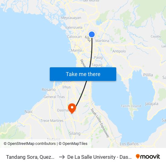 Tandang Sora, Quezon City to De La Salle University - Dasmariñas map