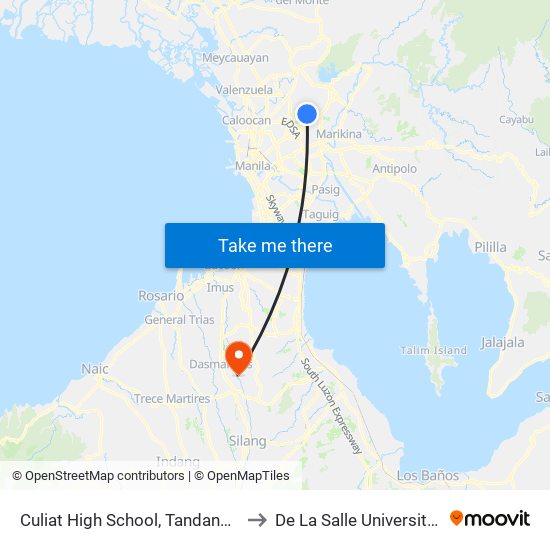 Culiat High School, Tandang Sora, Quezon City to De La Salle University - Dasmariñas map