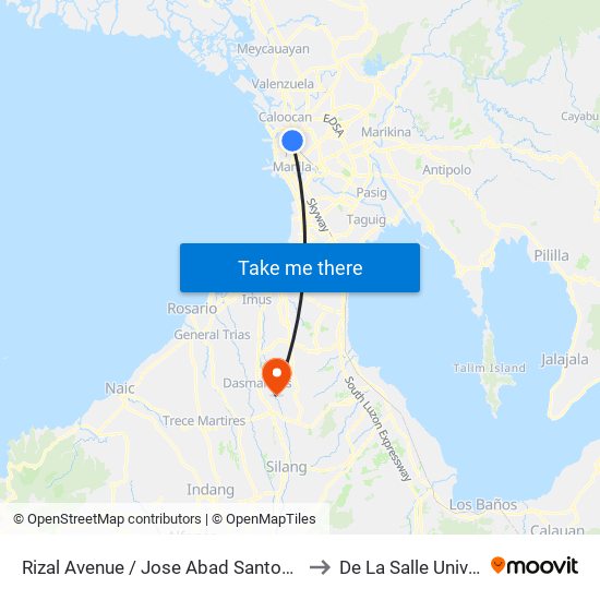 Rizal Avenue / Jose Abad Santos Avenue Interchange, Caloocan City to De La Salle University - Dasmariñas map