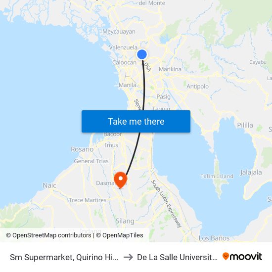 Sm Supermarket, Quirino Highway, Quezon City to De La Salle University - Dasmariñas map