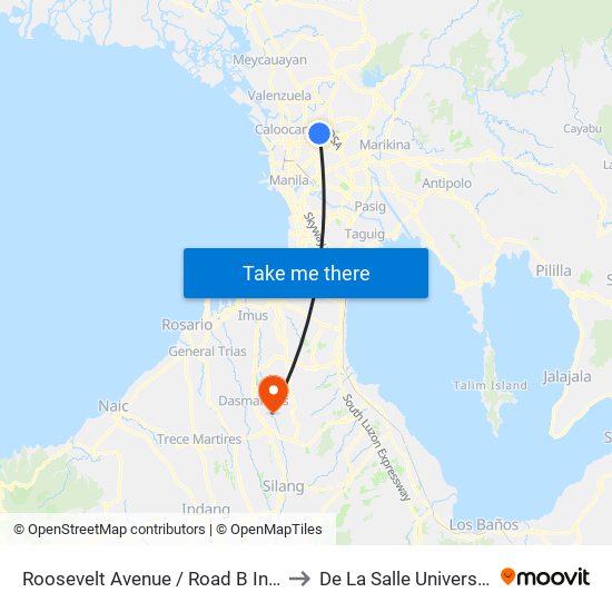 Roosevelt Avenue / Road B Intersection, Quezon City to De La Salle University - Dasmariñas map