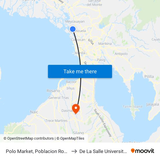 Polo Market, Poblacion Road, Valenzuela City to De La Salle University - Dasmariñas map