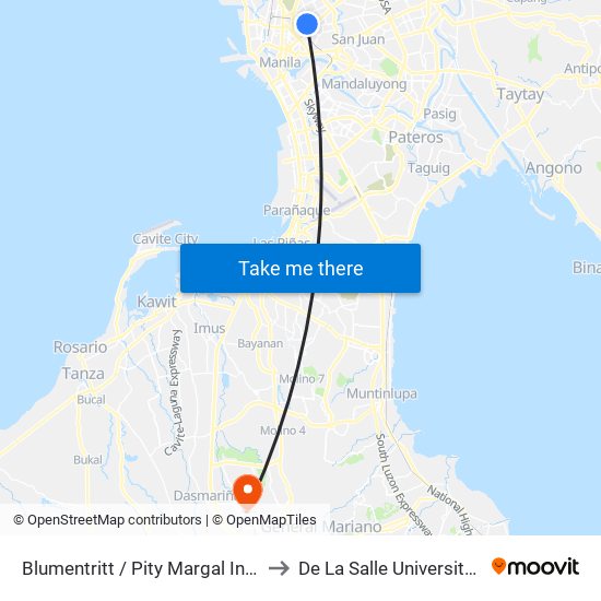 Blumentritt / Pity Margal Intersection, Manila to De La Salle University - Dasmariñas map