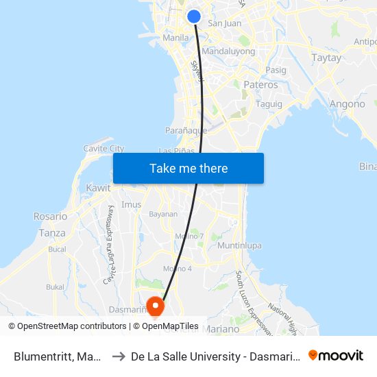 Blumentritt, Manila to De La Salle University - Dasmariñas map