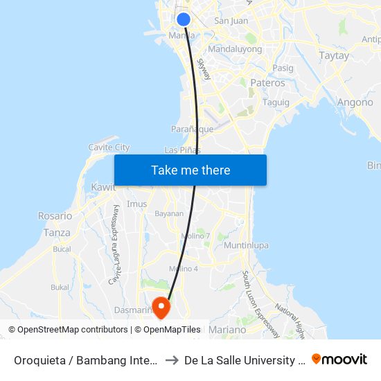 Oroquieta / Bambang Intersection, Manila to De La Salle University - Dasmariñas map