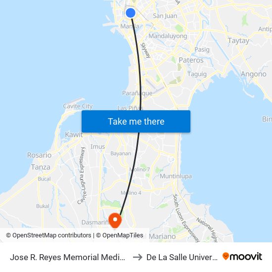Jose R. Reyes Memorial Medical Center, Quiricada, Manila to De La Salle University - Dasmariñas map