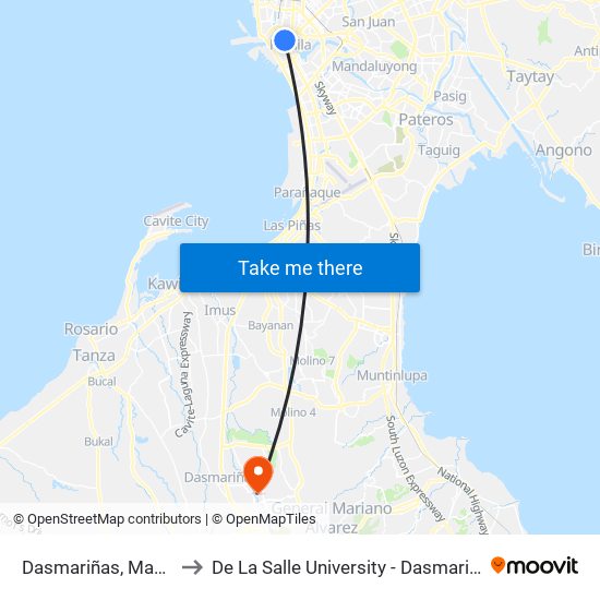 Dasmariñas, Manila to De La Salle University - Dasmariñas map