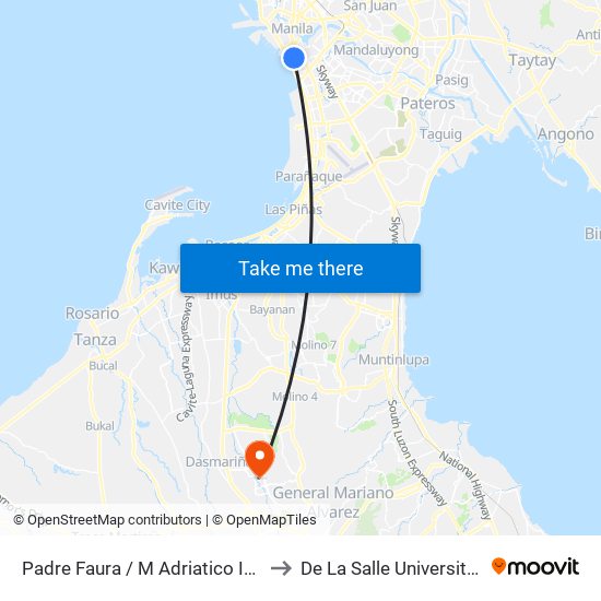 Padre Faura / M Adriatico Intersection, Manila to De La Salle University - Dasmariñas map