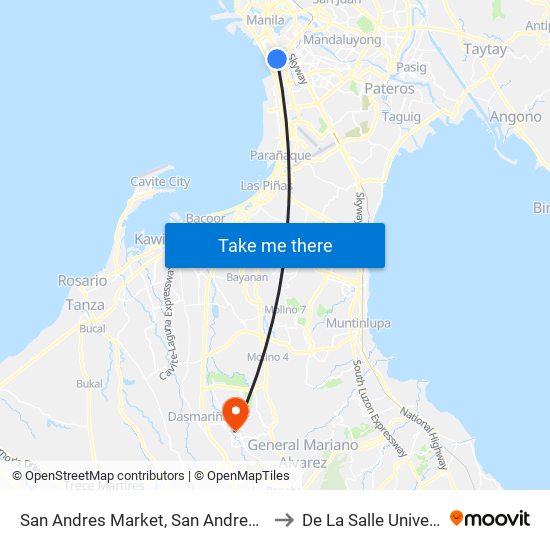 San Andres Market, San Andres / Leveriza Intersection, Manila to De La Salle University - Dasmariñas map