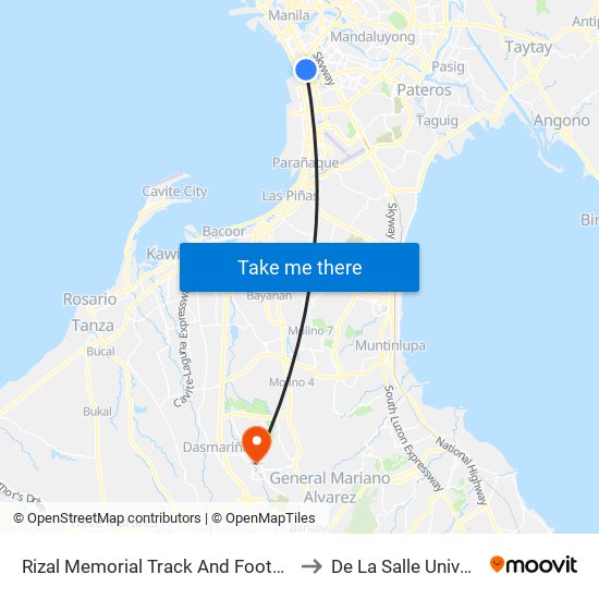 Rizal Memorial Track And Football Stadium, M Adriatico, Manila to De La Salle University - Dasmariñas map