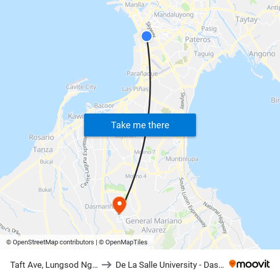 Taft Ave, Lungsod Ng Pasay to De La Salle University - Dasmariñas map