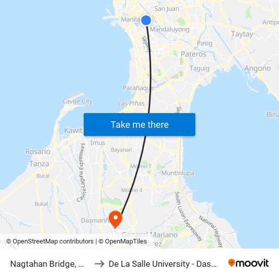 Nagtahan Bridge, Manila to De La Salle University - Dasmariñas map