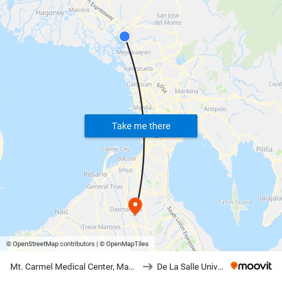 Mt. Carmel Medical Center, Macarthur Highway, Bocaue, Bulacan to De La Salle University - Dasmariñas map