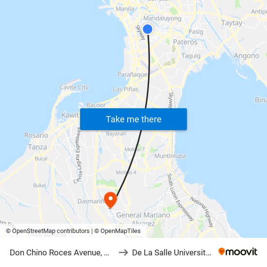 Don Chino Roces Avenue, Makati City, Manila to De La Salle University - Dasmariñas map