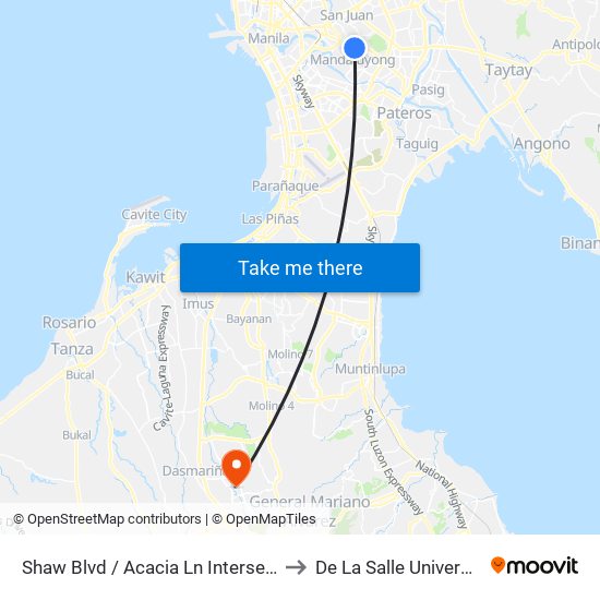 Shaw Blvd / Acacia Ln Intersection, Mandaluyong City to De La Salle University - Dasmariñas map