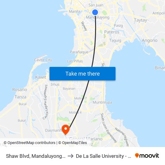 Shaw Blvd, Mandaluyong City, Manila to De La Salle University - Dasmariñas map