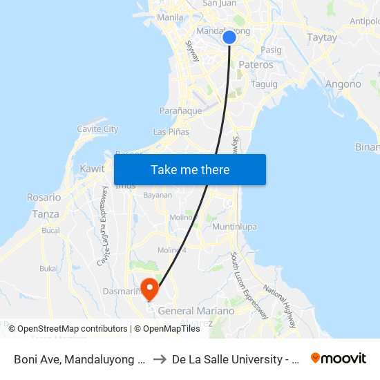 Boni Ave, Mandaluyong City, Manila to De La Salle University - Dasmariñas map