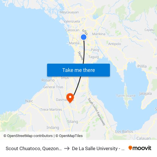 Scout Chuatoco, Quezon City, Manila to De La Salle University - Dasmariñas map