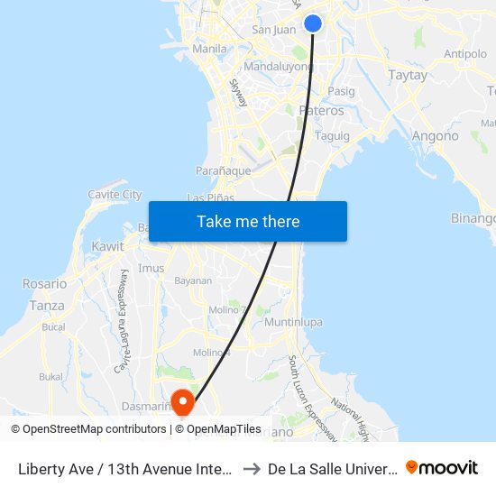 Liberty Ave / 13th Avenue Intersection, Quezon City, Manila to De La Salle University - Dasmariñas map