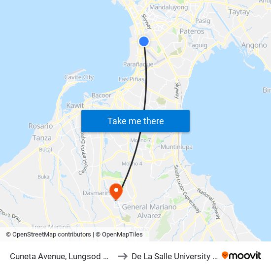 Cuneta Avenue, Lungsod Ng Pasay, Manila to De La Salle University - Dasmariñas map