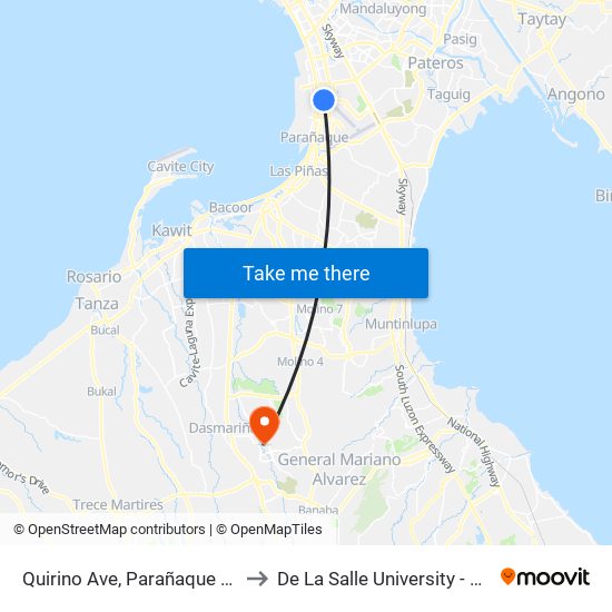 Quirino Ave, Parañaque City, Manila to De La Salle University - Dasmariñas map