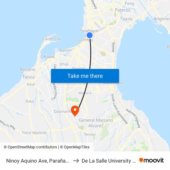 Ninoy Aquino Ave, Parañaque City, Manila to De La Salle University - Dasmariñas map