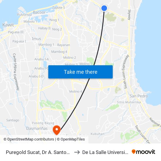 Puregold Sucat, Dr A. Santos Ave, Parañaque City to De La Salle University - Dasmariñas map
