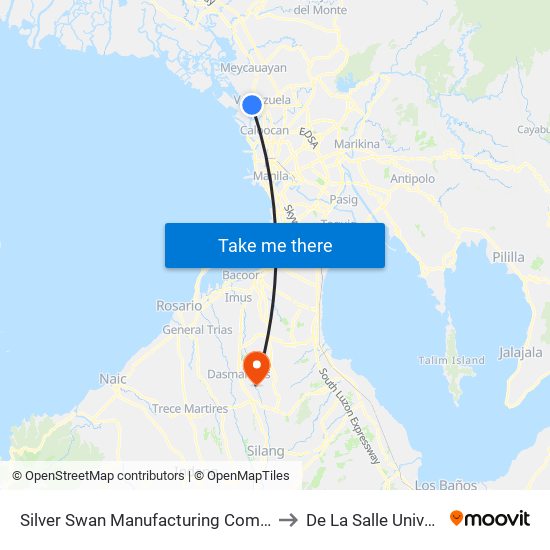 Silver Swan Manufacturing Company, M. D Del Pilar, Malabon City to De La Salle University - Dasmariñas map