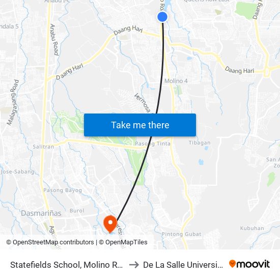 Statefields School, Molino Rd, Bacoor City, Manila to De La Salle University - Dasmariñas map
