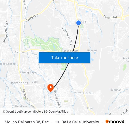 Molino-Paliparan Rd, Bacoor City, Manila to De La Salle University - Dasmariñas map