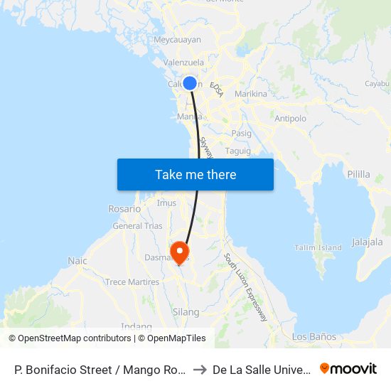 P. Bonifacio Street / Mango Road Intersection,  Malabon City to De La Salle University - Dasmariñas map