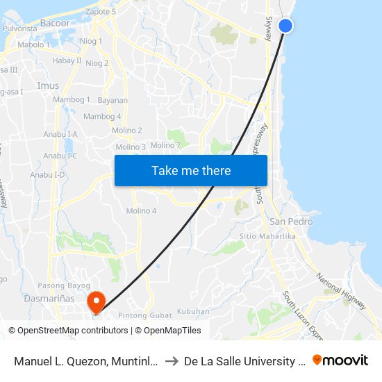 Manuel L. Quezon, Muntinlupa City, Manila to De La Salle University - Dasmariñas map