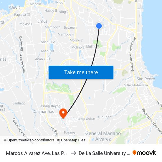 Marcos Alvarez Ave, Las Piñas City, Manila to De La Salle University - Dasmariñas map