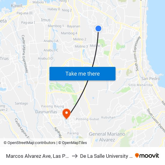 Marcos Alvarez Ave, Las Piñas City, Manila to De La Salle University - Dasmariñas map