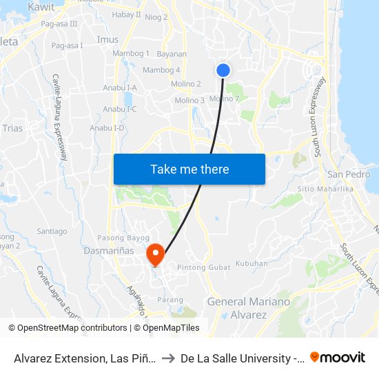 Alvarez Extension, Las Piñas City, Manila to De La Salle University - Dasmariñas map