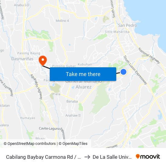 Cabilang Baybay Carmona Rd / Governor's Drive, Carmona, Manila to De La Salle University - Dasmariñas map