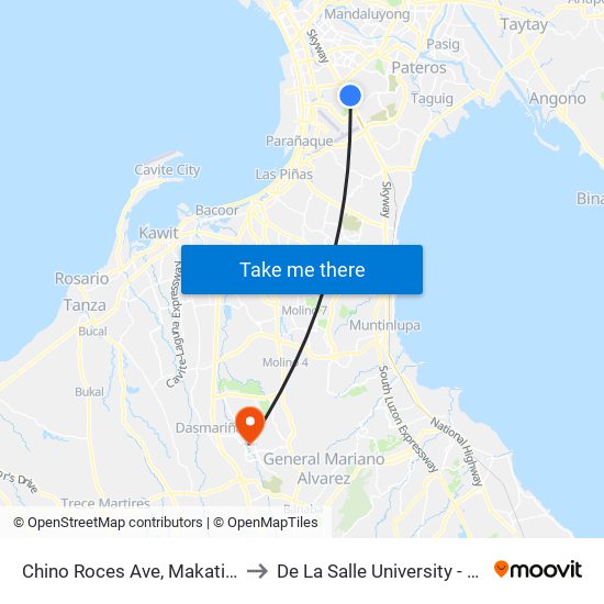 Chino Roces Ave, Makati City, Manila to De La Salle University - Dasmariñas map
