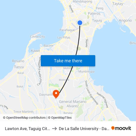 Lawton Ave, Taguig City, Manila to De La Salle University - Dasmariñas map