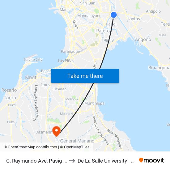 C. Raymundo Ave, Pasig City, Manila to De La Salle University - Dasmariñas map