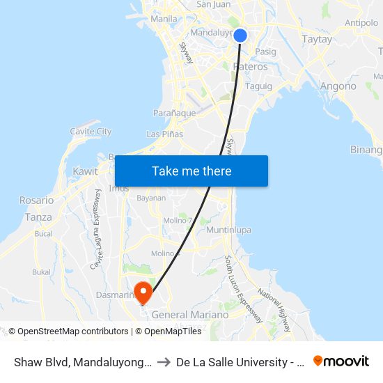 Shaw Blvd, Mandaluyong City, Manila to De La Salle University - Dasmariñas map