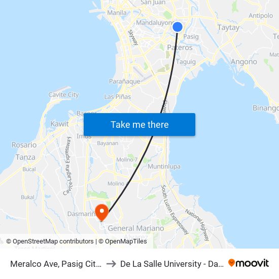 Meralco Ave, Pasig City, Manila to De La Salle University - Dasmariñas map