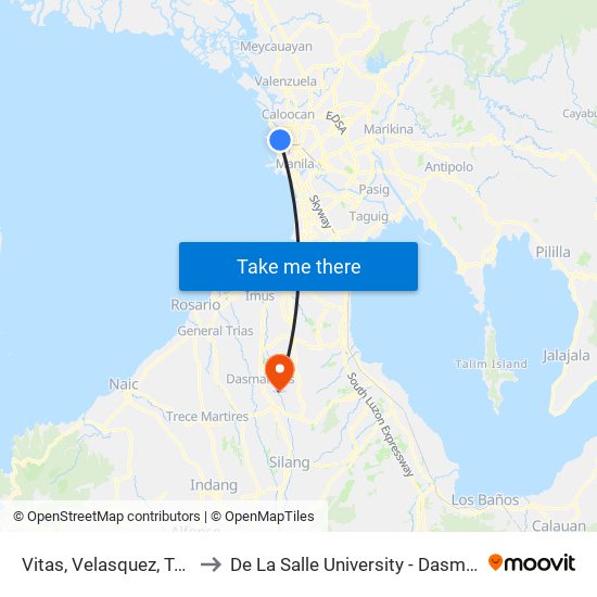 Vitas, Velasquez, Tondo to De La Salle University - Dasmariñas map