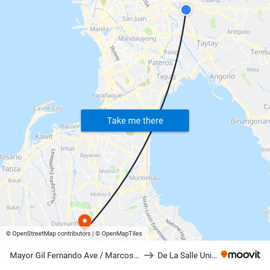 Mayor Gil Fernando Ave / Marcos Highway Intersection, Marikina City, Manila to De La Salle University - Dasmariñas map